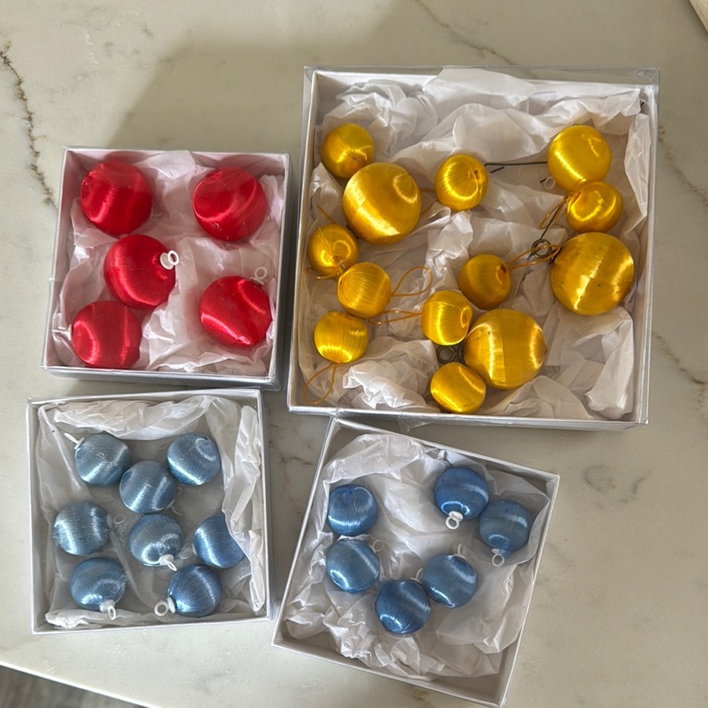Colorful Christmas Silk Satin Vintage Ornaments - Red, Yellow, Blue